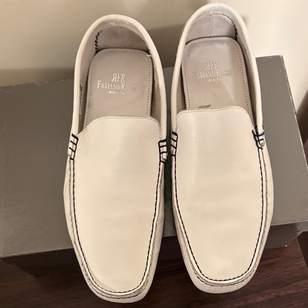 Men's White Leather Loafers